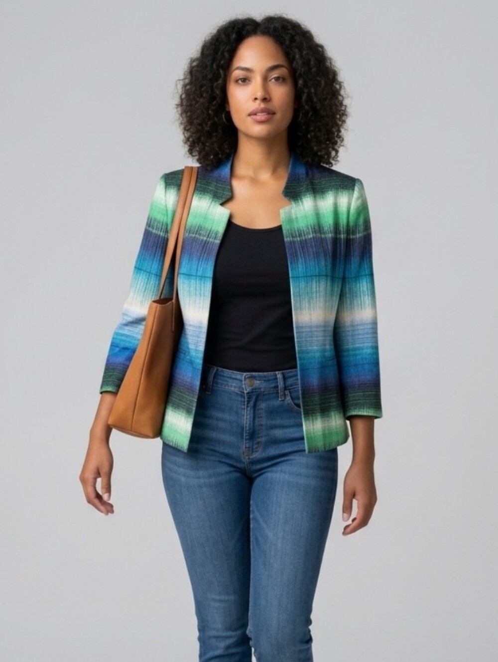 Chicos NEW Open Front Jacket Blue And Green Size 3 Or XL